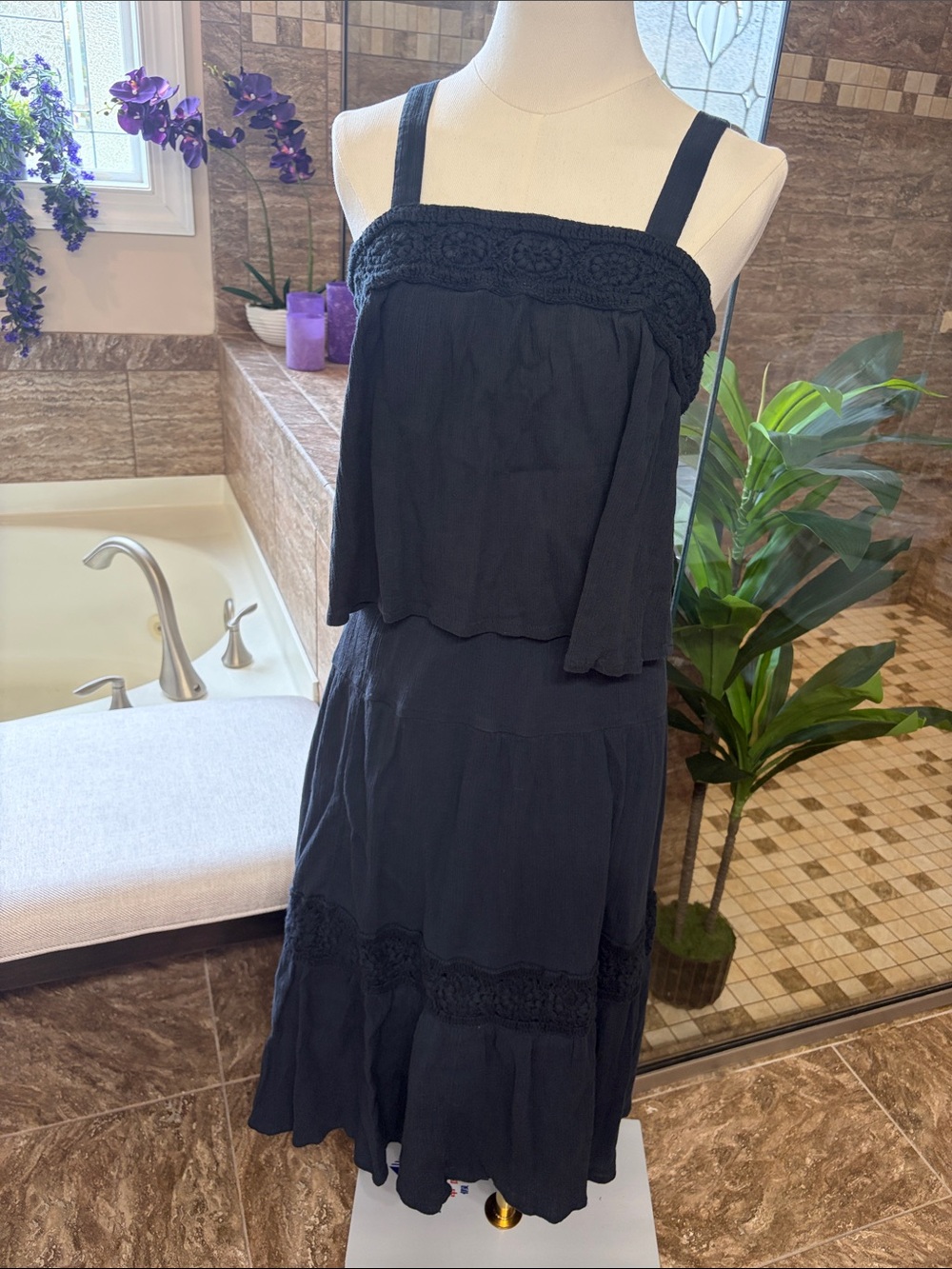 Lucky Brand Black Crochet-Trim Sundress Skirt Set